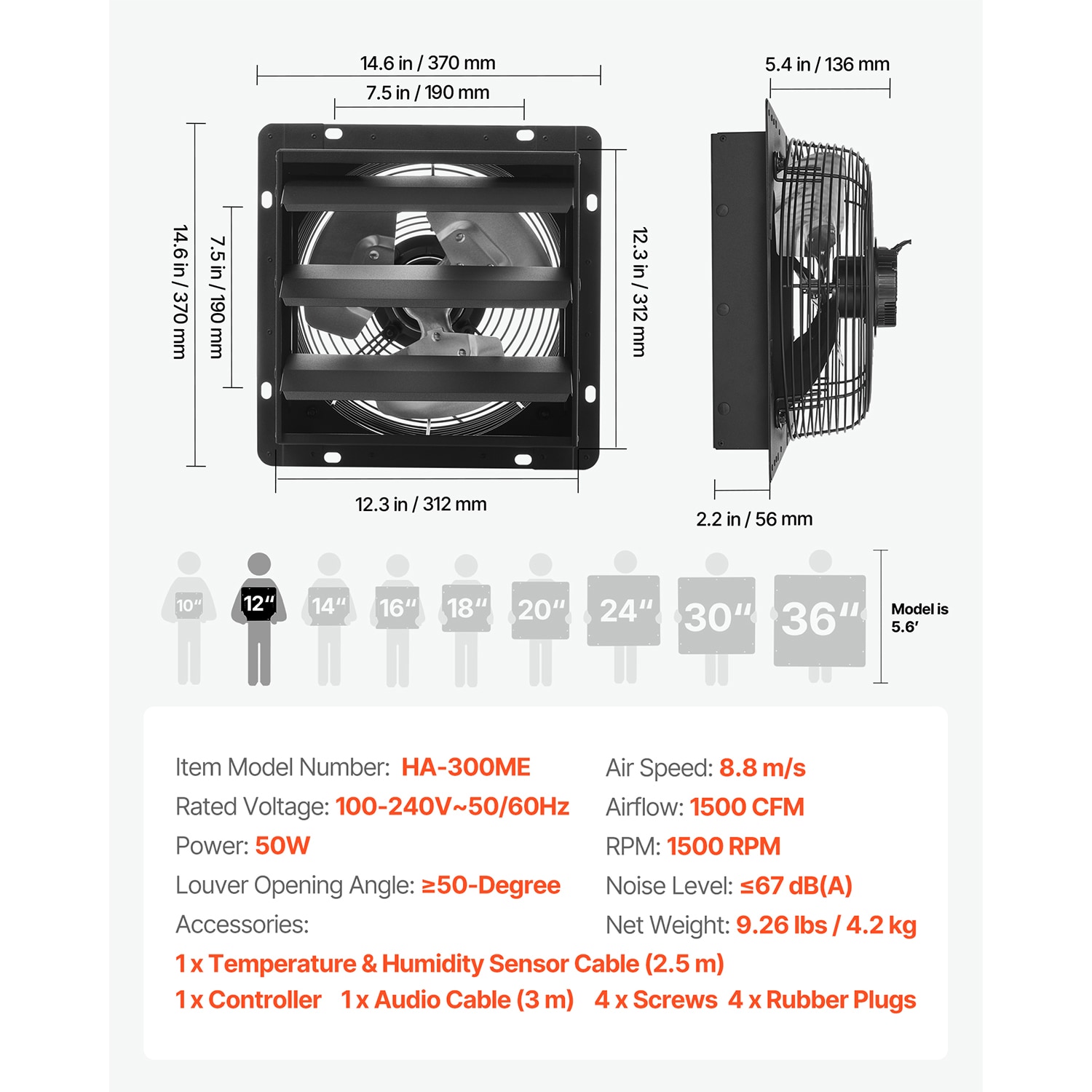 Wall Mounted Shutter Exhaust Fan With Smart Speed And Temperature_voghion.com